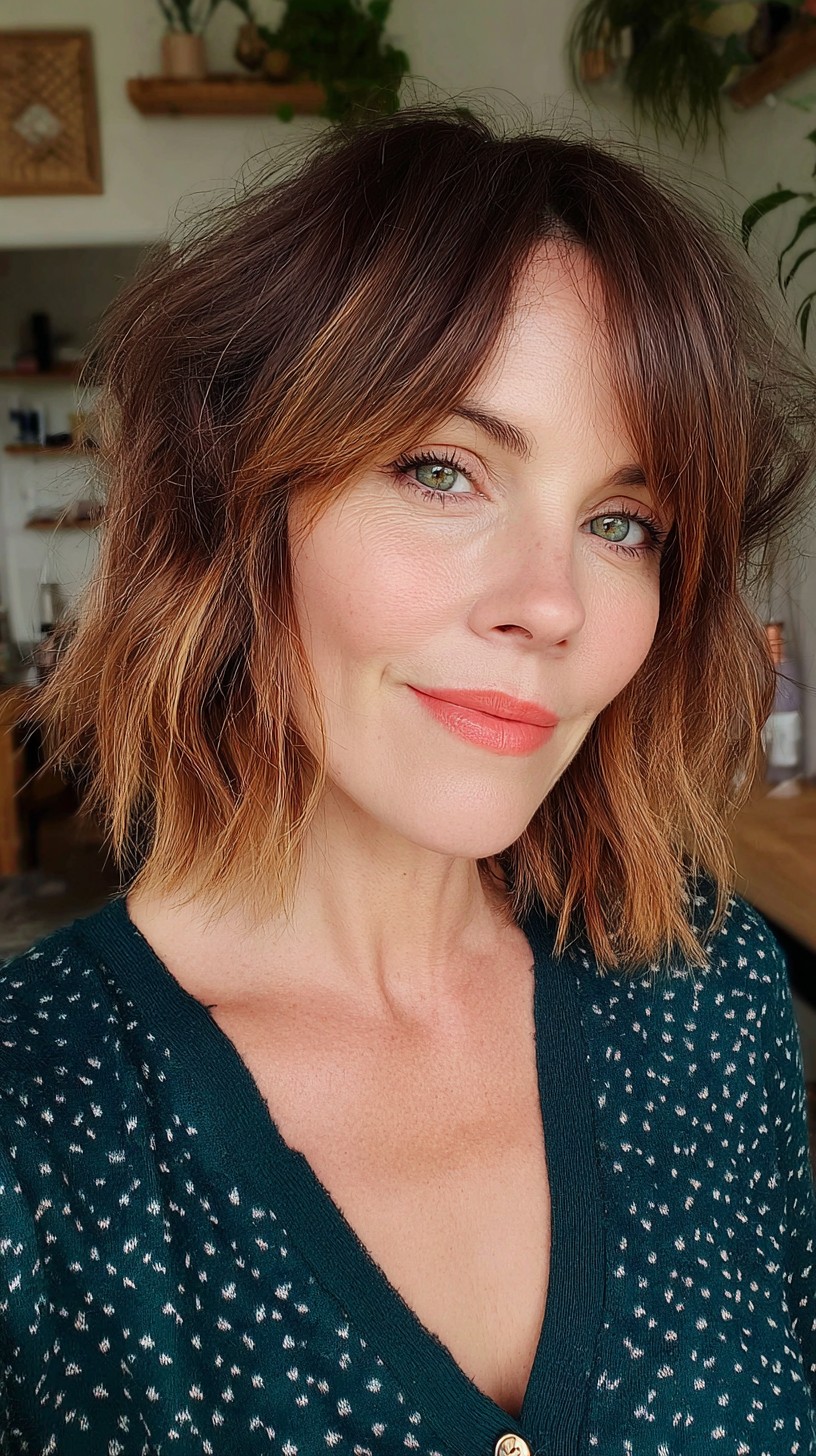 Textured Copper Bob with Subtle Waves