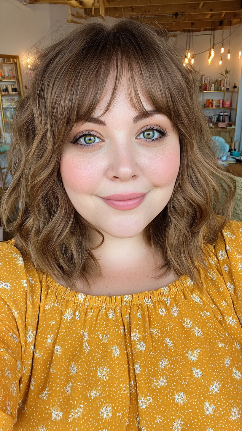 Textured Long Bob with Curtain Bangs