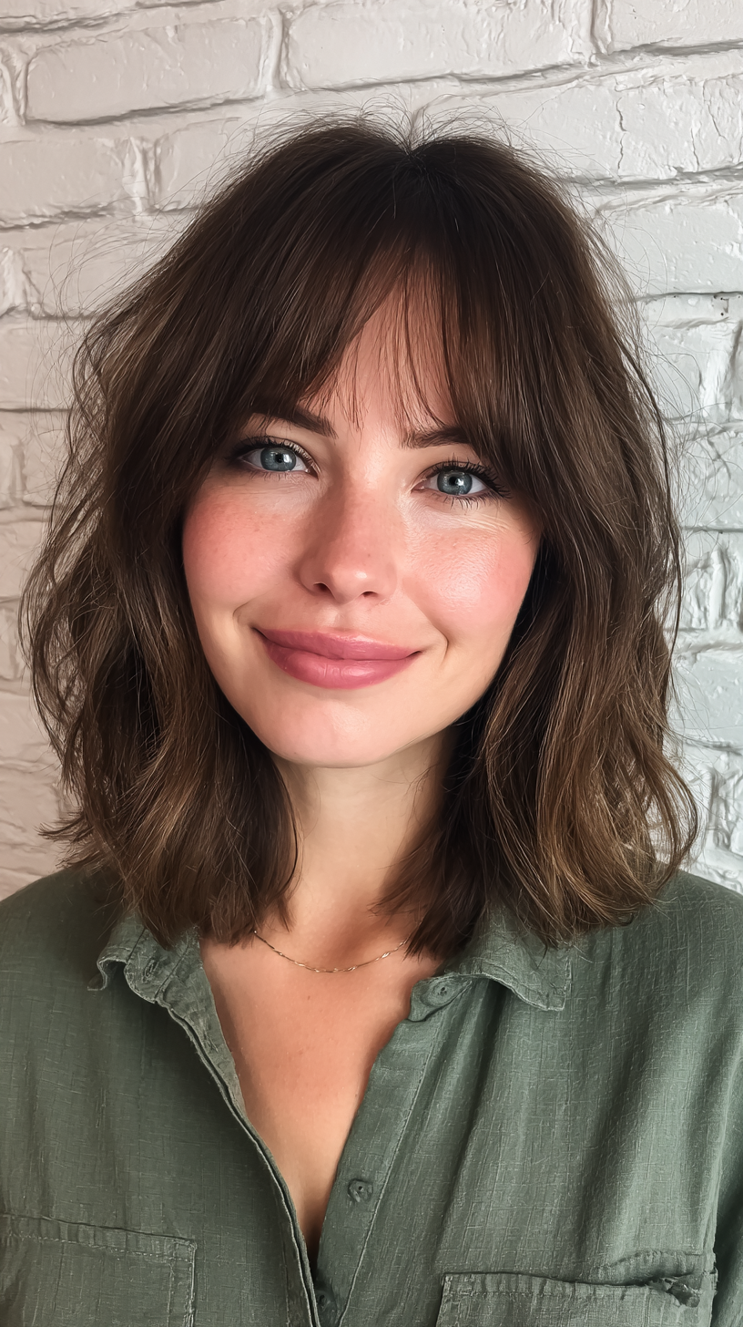 Textured Long Bob with Soft Bangs
