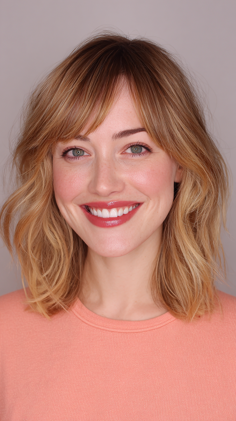 Textured Long Bob with Soft Fringe