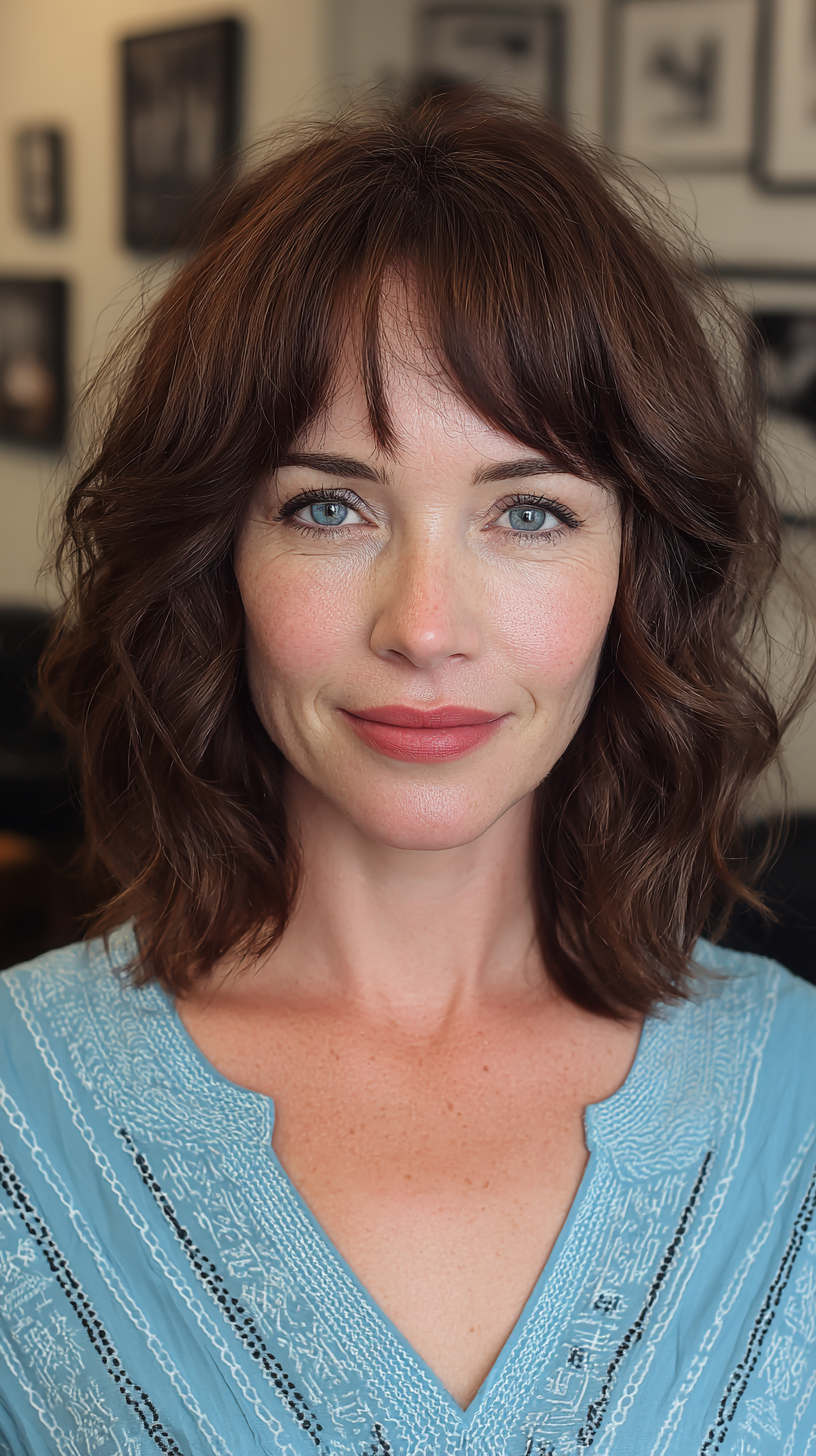 Textured Long Bob with Soft Wispy Bangs