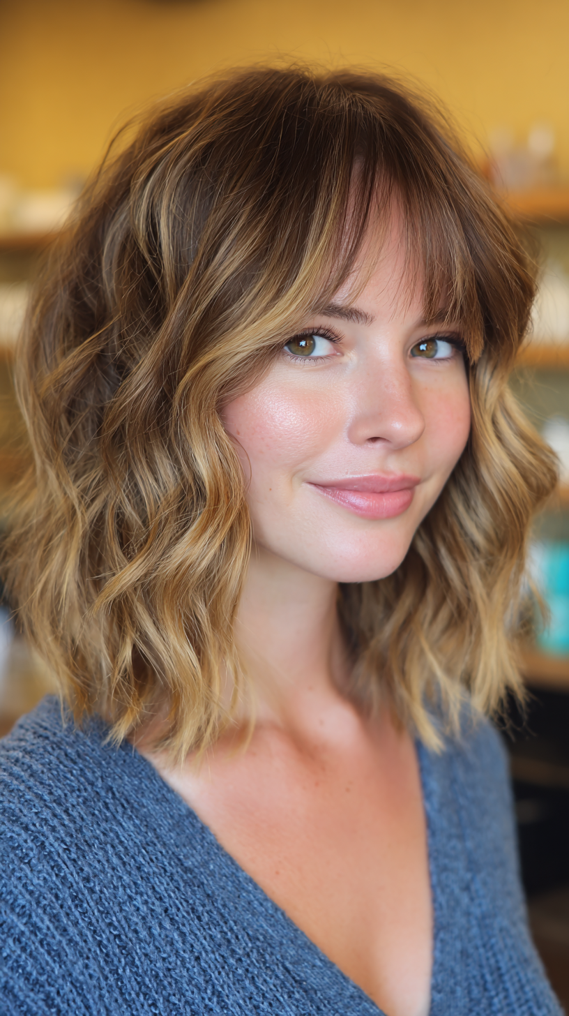 Textured Long Bob with Wispy Bangs