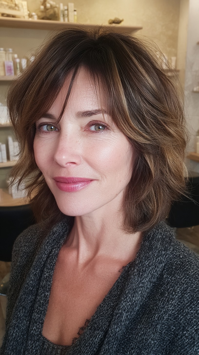 Textured Tousled Bob with Natural Highlights