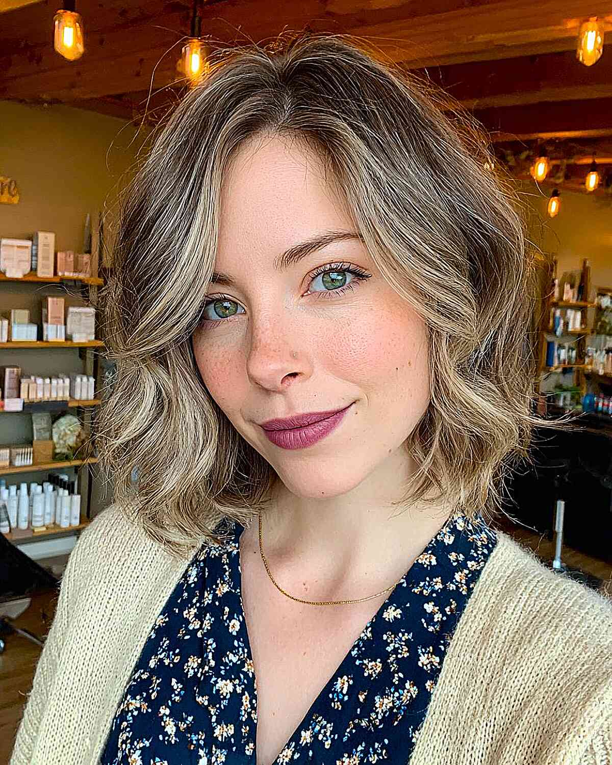 Textured Wavy Bob with Highlights