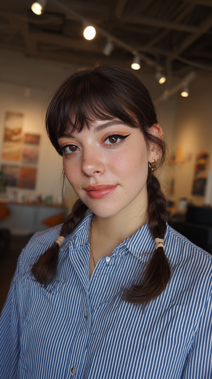 Trendy Sleek Pigtails with Fringed Bangs