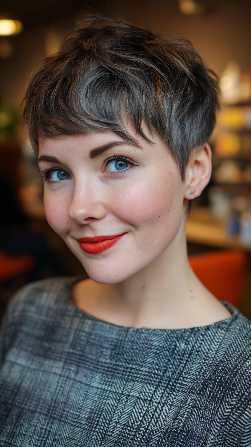 Trendy Textured Short Pixie Cut with Light Grey Undertones