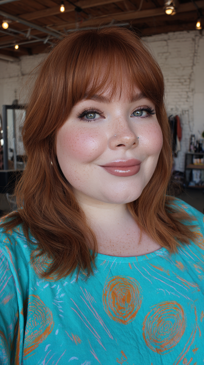 Warm Copper Shaggy Layers with Soft Bangs