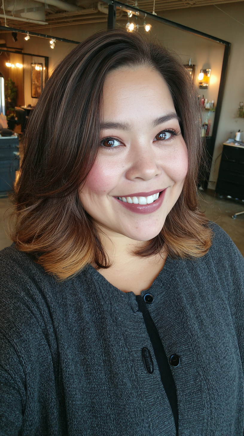 Warm Toned Layered Long Bob with Subtle Highlights