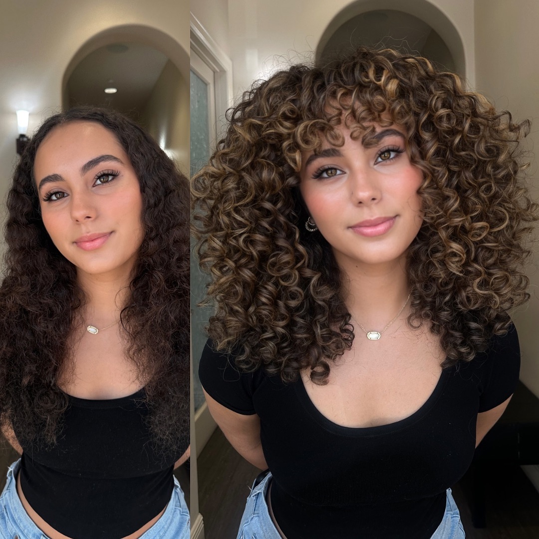 Bouncy Chestnut Curls with Contoured Layers