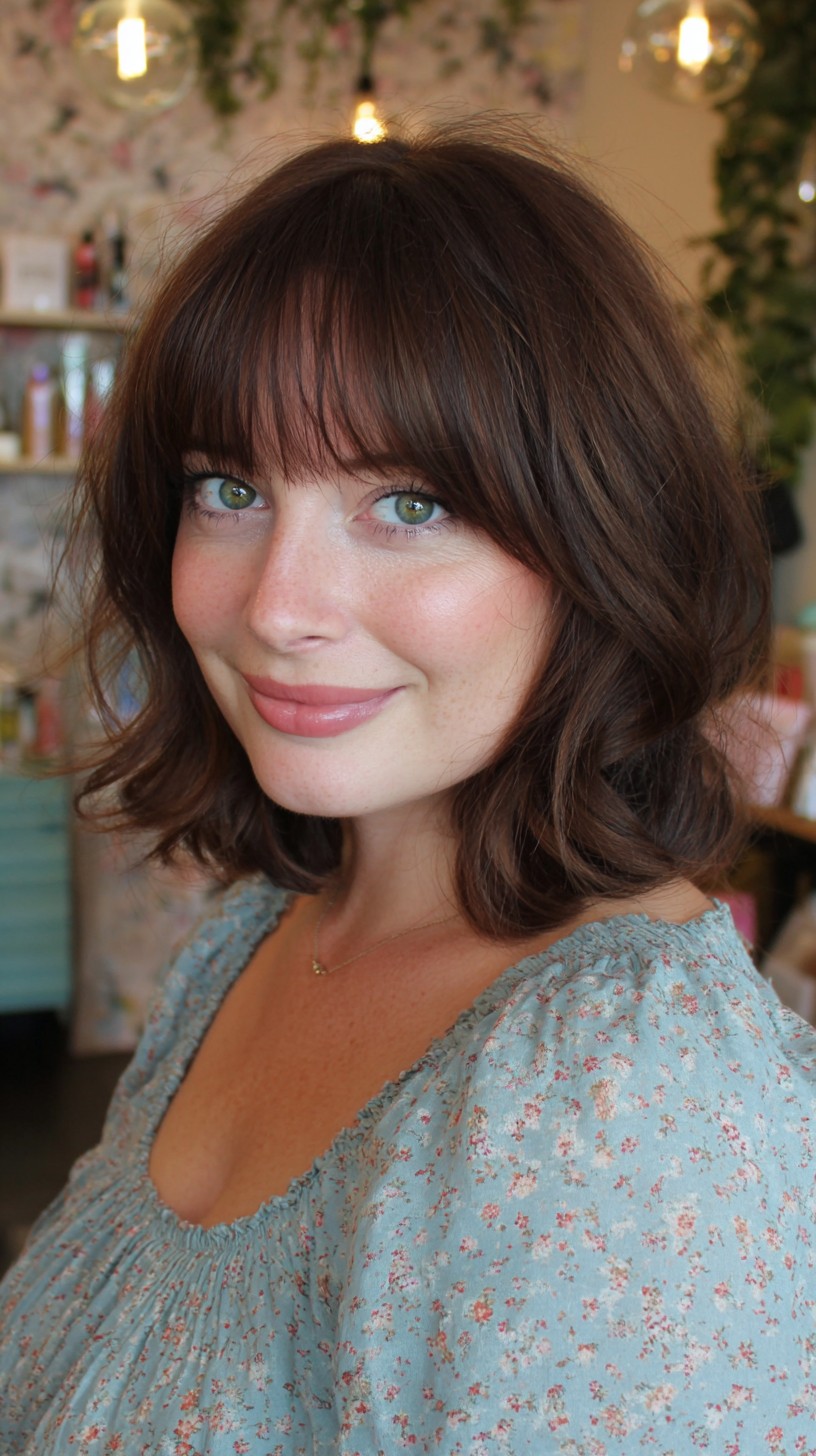 Brunette Shag with Curtain Bangs