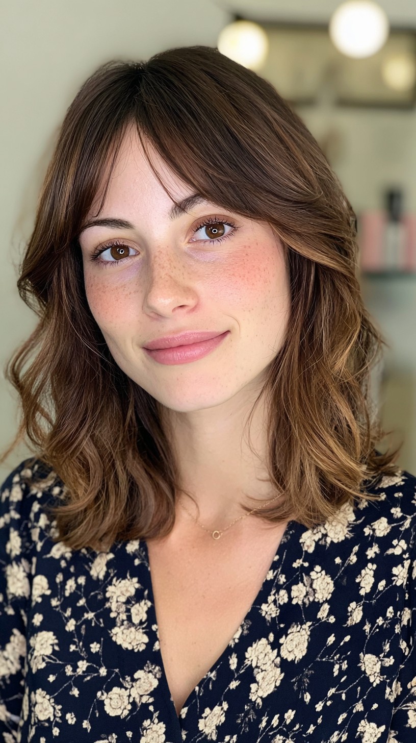 Casual Tousled Lob with Soft Curtain Bangs