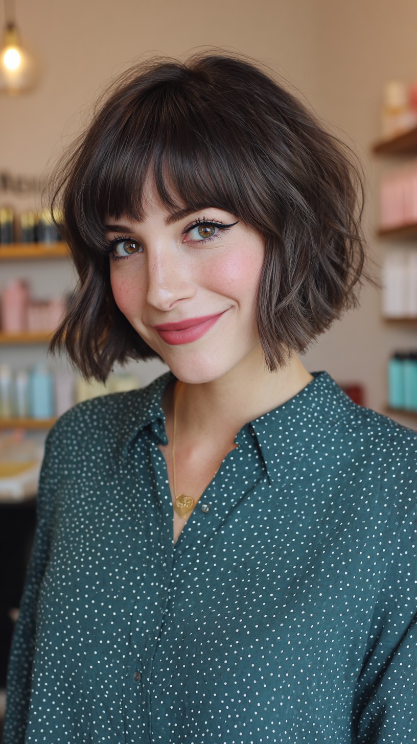 Charming Textured Bob with Soft Bangs