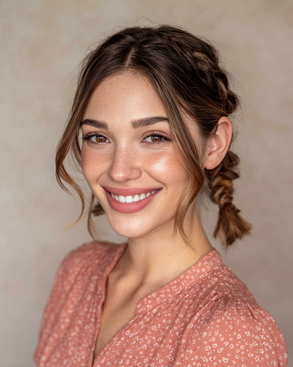Chic Double Braids with Soft Face-Framing Tendrils