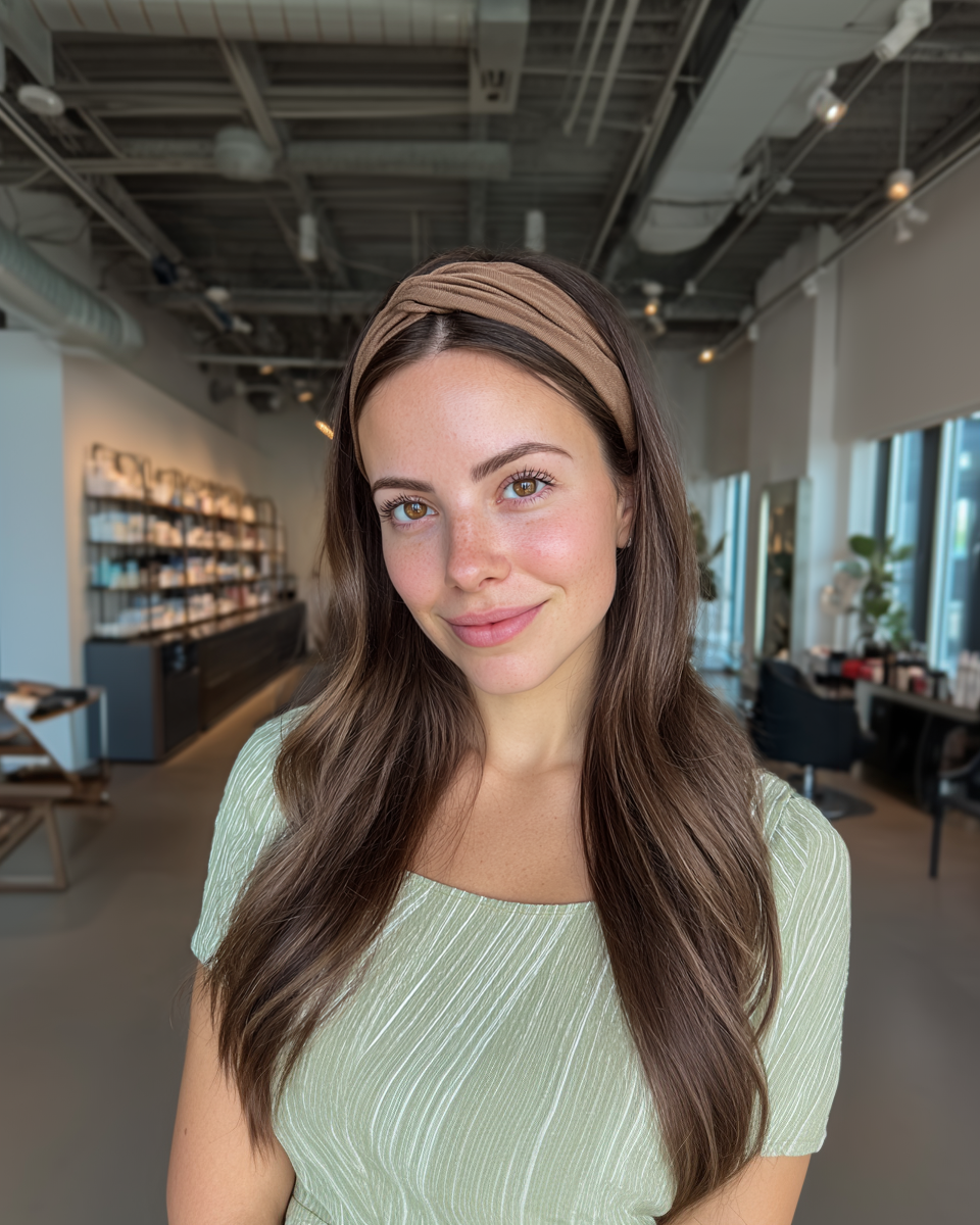 Chic Long Straight Hair with a Stylish Headband