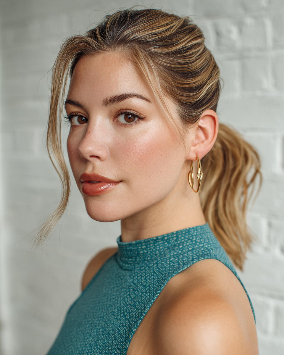 Chic Textured High Ponytail with Face-Framing Layers