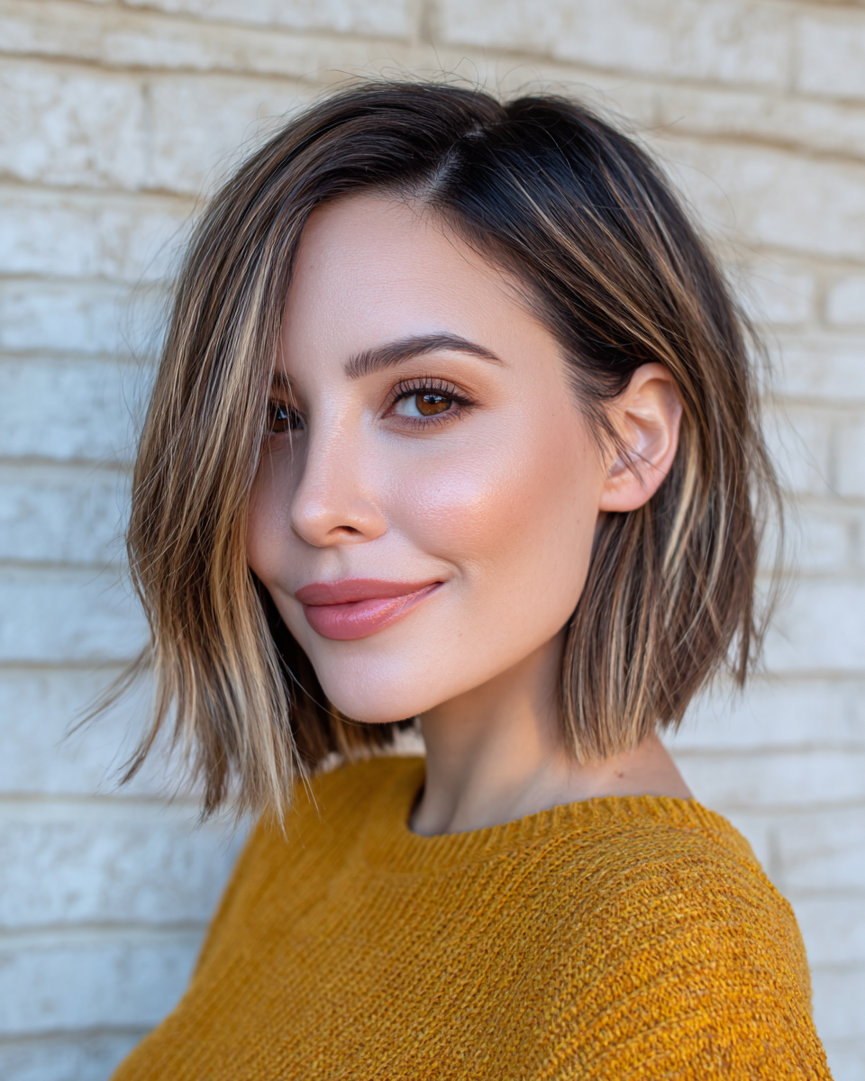 Chic Textured Lob with Subtle Highlights