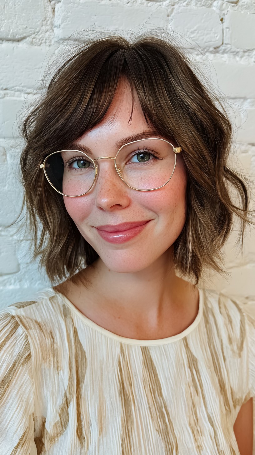 Chic Tousled Waves with Soft Bangs