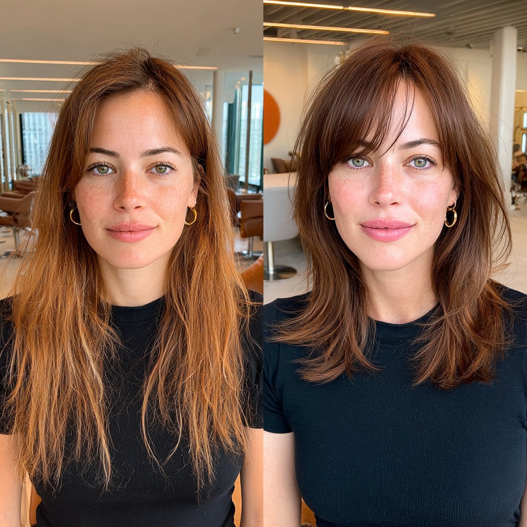 Chic Transformation with Volumizing Bob and Feathered Bangs