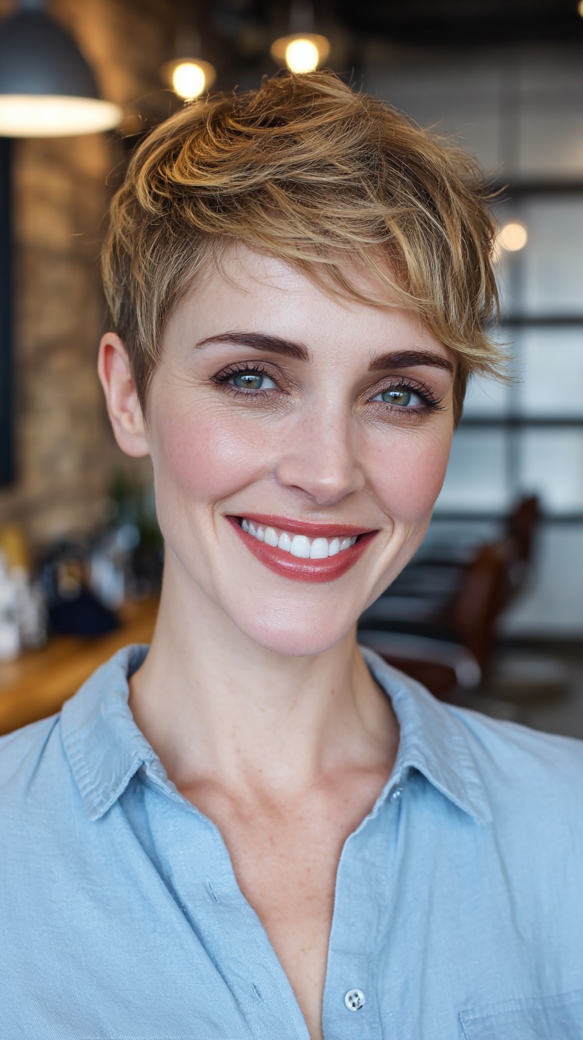 Dynamic Golden Tousled Pixie Cut