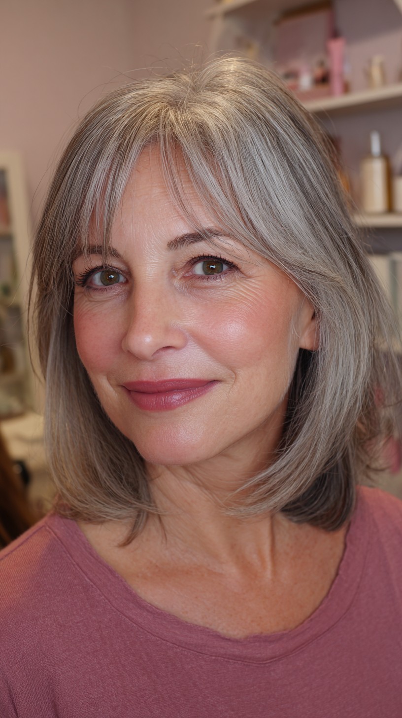 Effortless Silver Layered Bob with Soft Bangs