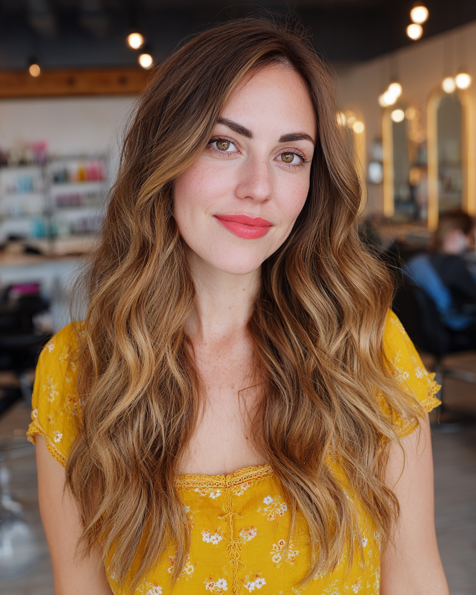 Elegant Long Beachy Waves with Subtle Balayage