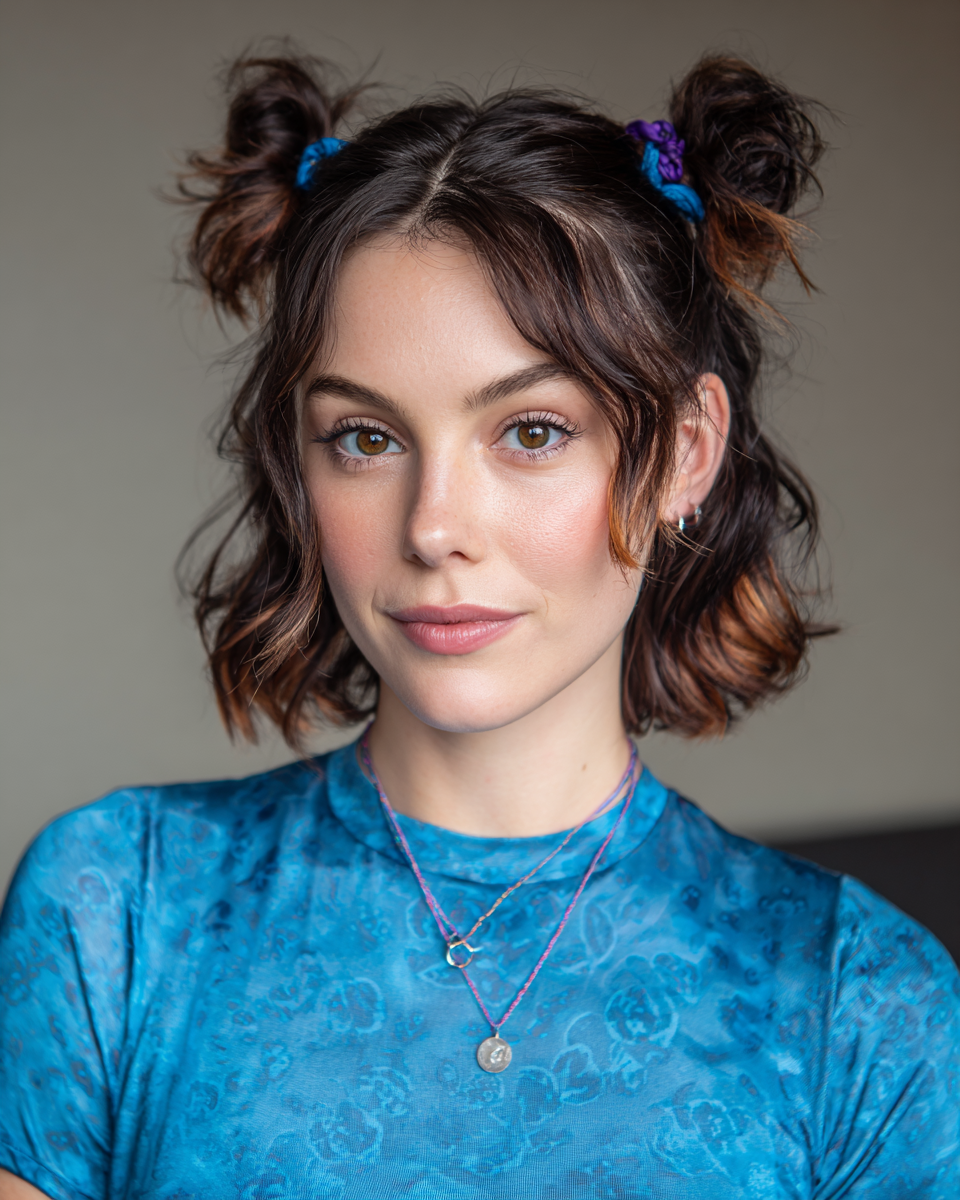 Playful Curly Half-Up Hairdo with Colorful Accessories