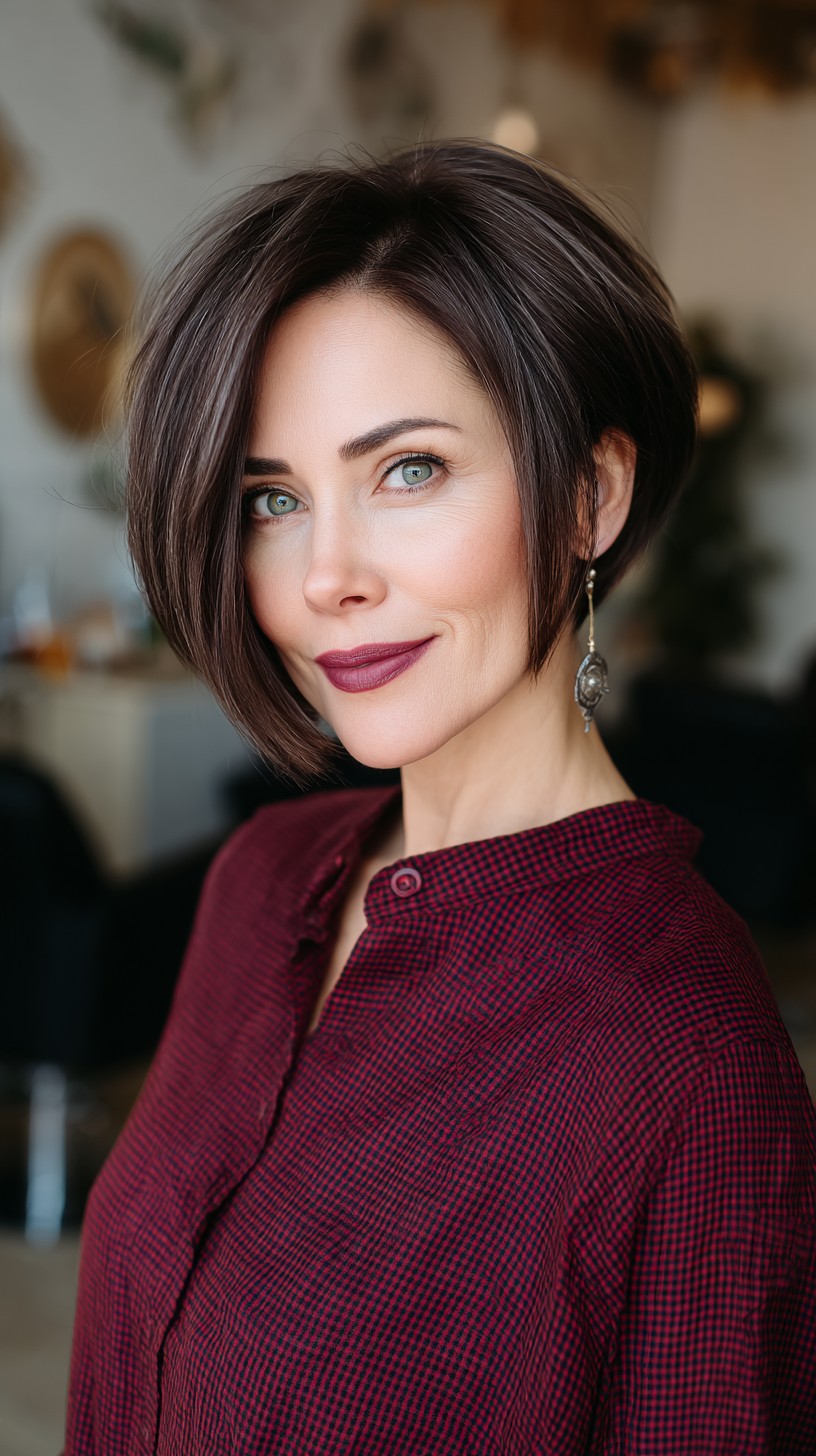 Polished Deep Brunette Bob with Subtle Layers