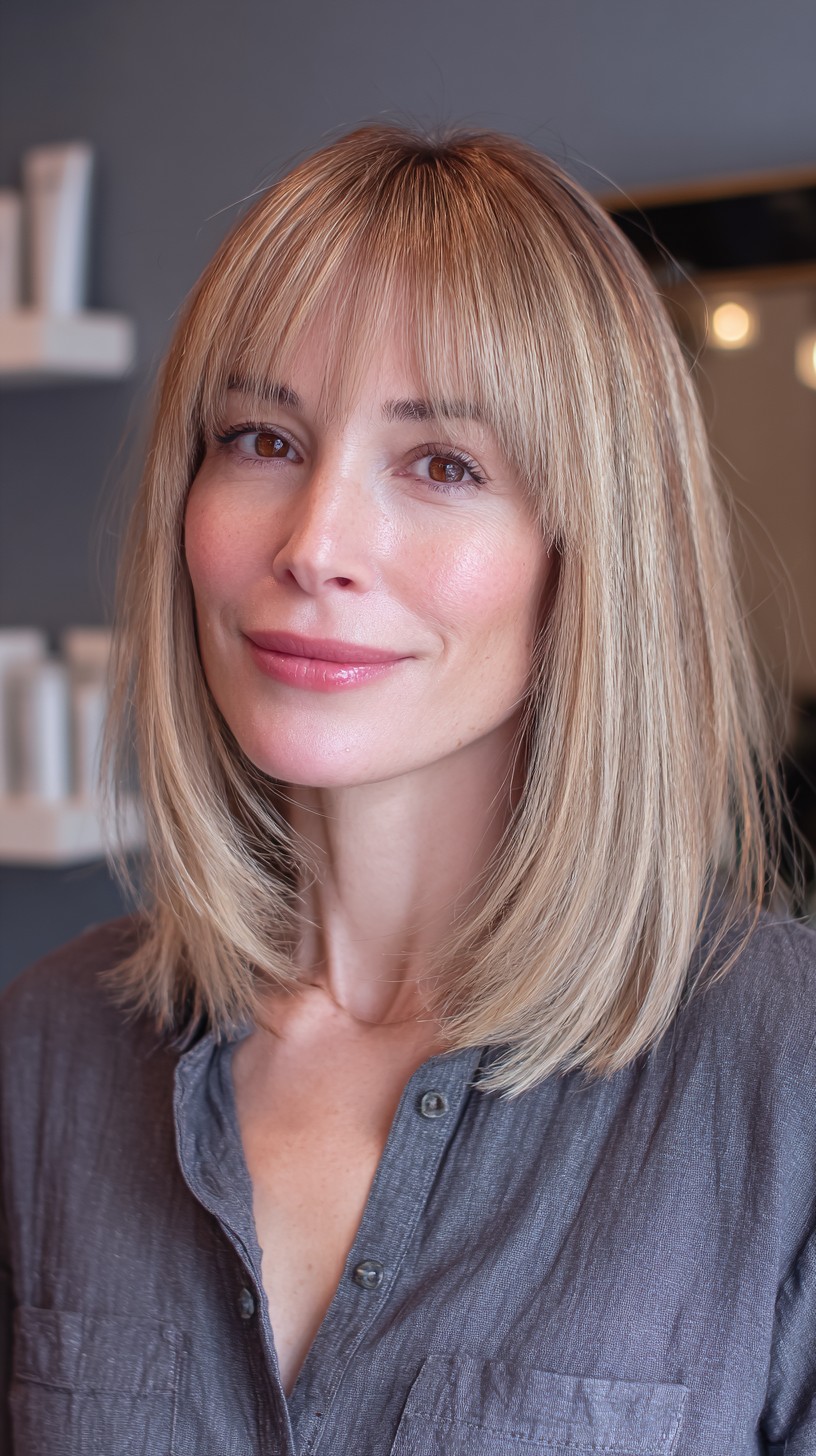 Refined Golden Blonde Bob with Precision Fringe