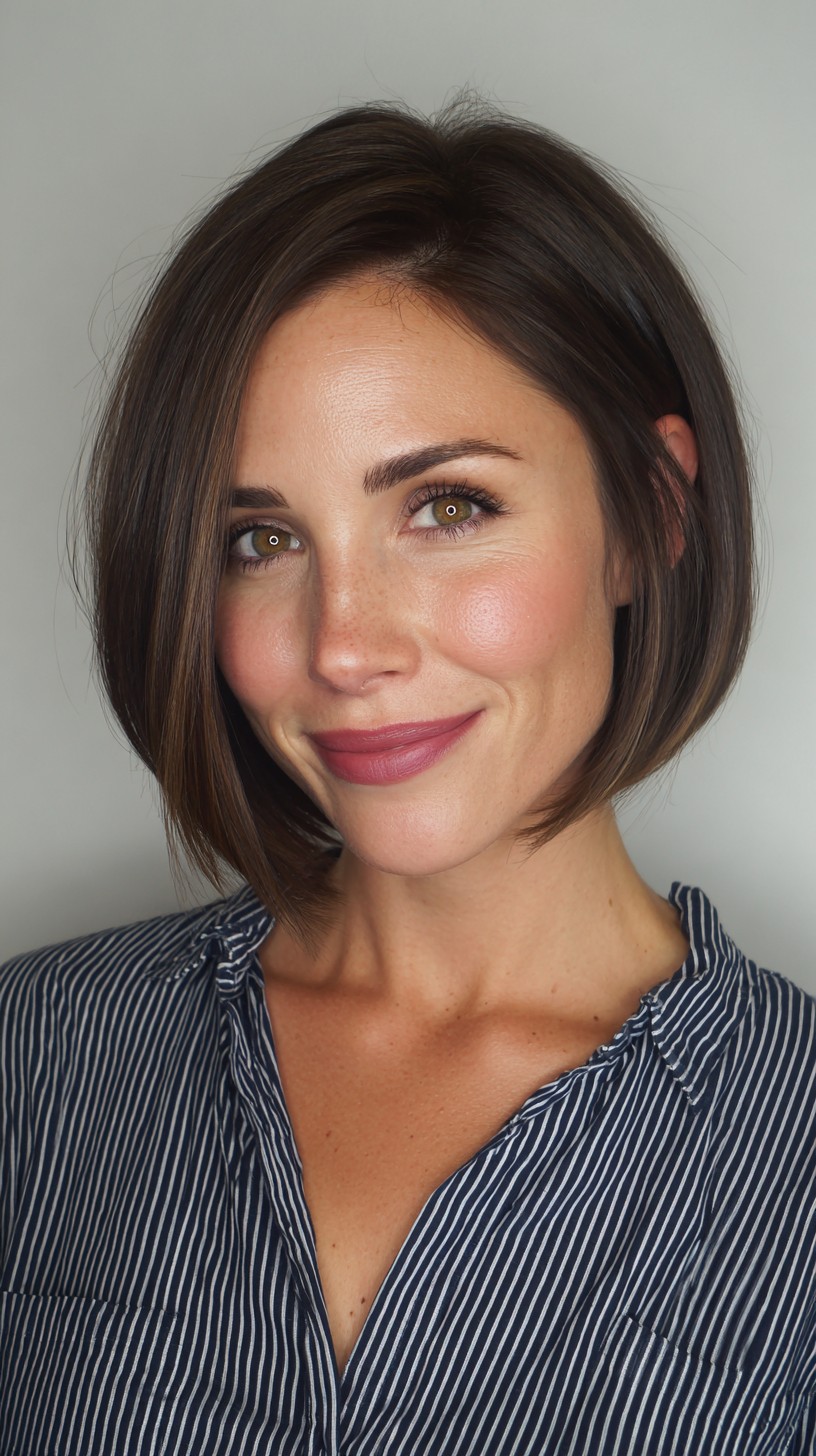 Sleek Chestnut Bob with Subtle Face-Framing Layers