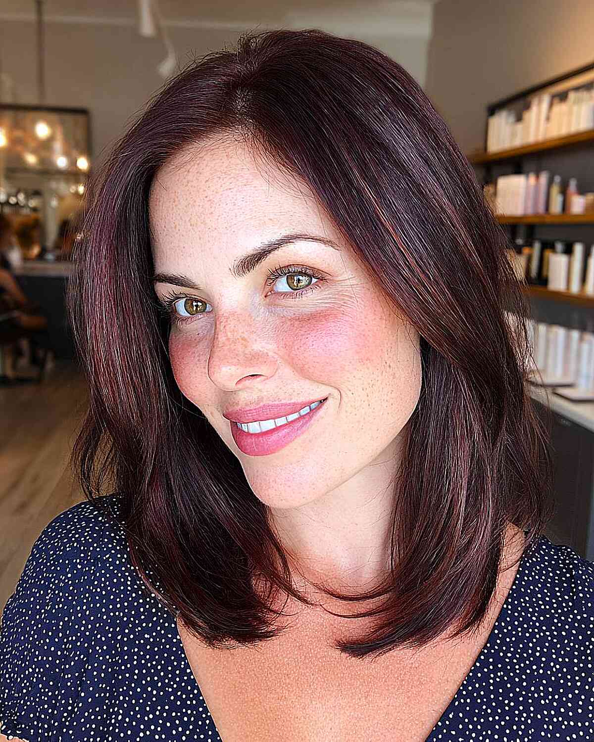 Stylish Cherry Cola Long Bob with Subtle Layers