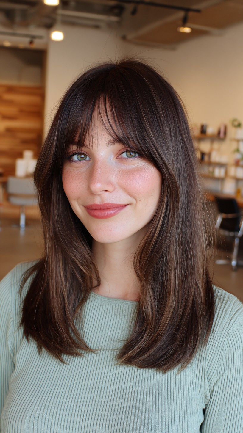 Textured Shoulder-Length Cut with Blunt Bangs