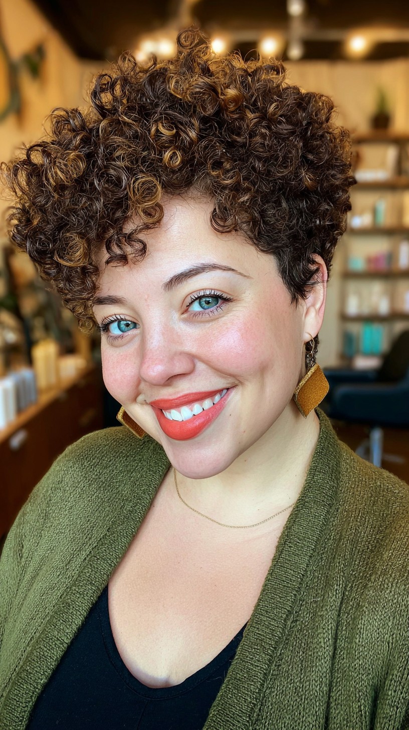 Vibrant Caramel Curled Tapered Cut