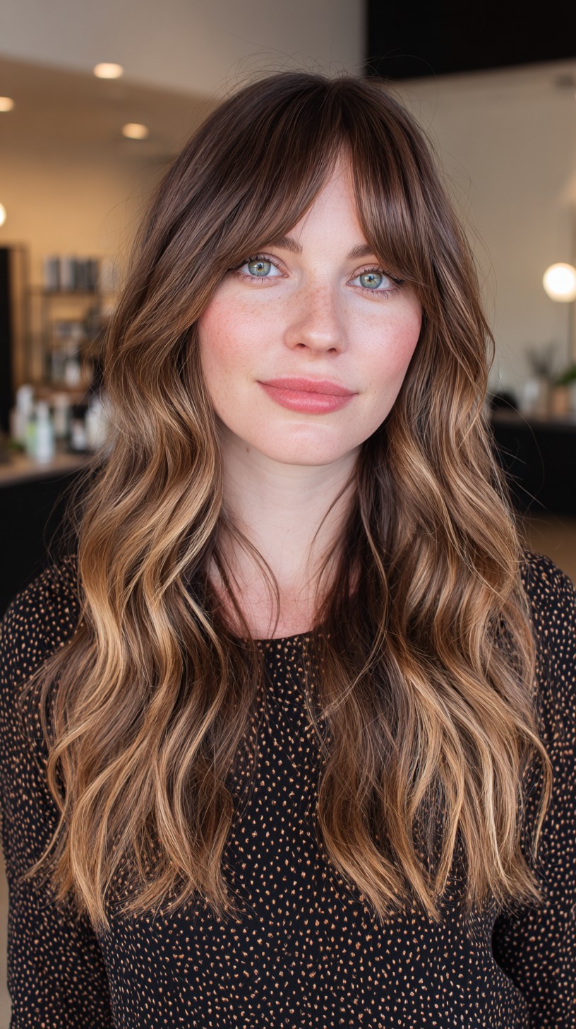 Wavy Brunette Layers with Seamless Fringe