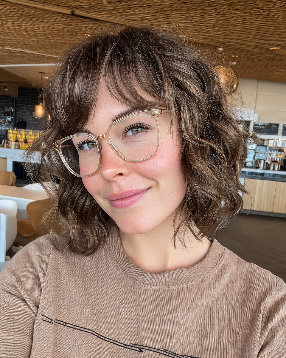 Chic Curly Bob with Curtain Bangs