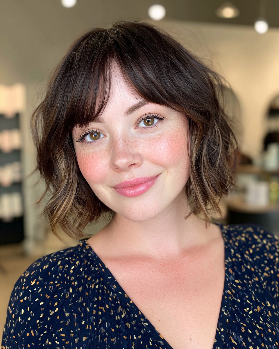 Chic Espresso Bob with Rounded Curtain Bangs