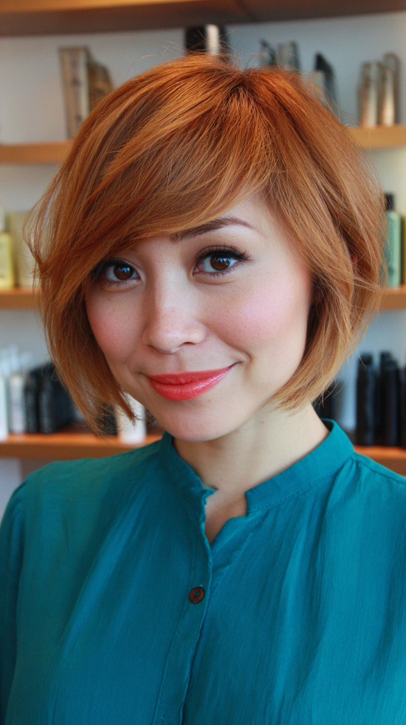Chic Textured Copper Blonde Bob with Subtle Layers