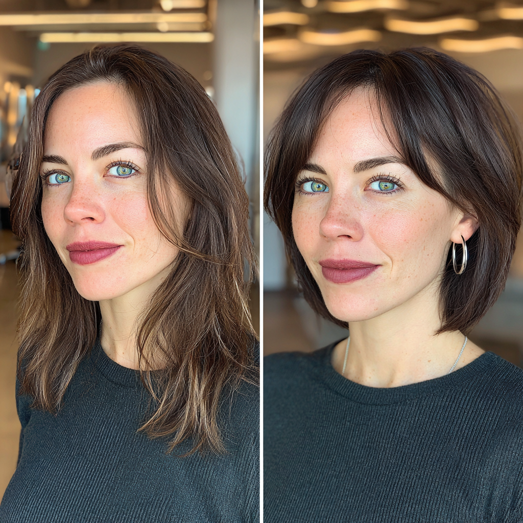 Chic Textured Lob with Face-Framing Curtain Bangs
