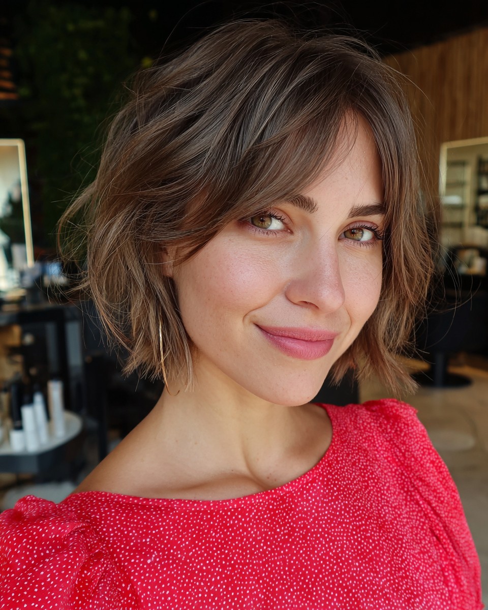 Chic Tousled Bob with Soft Curtain Bangs