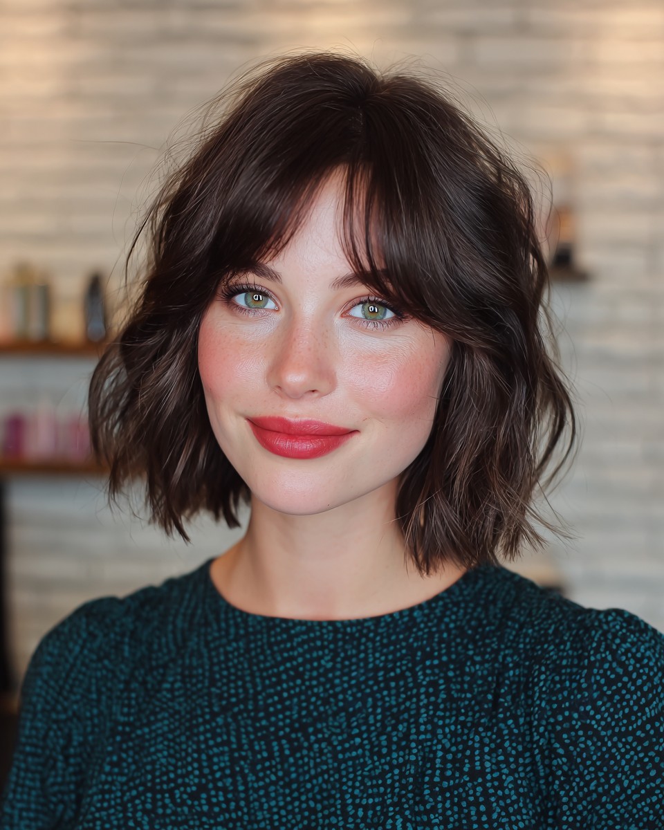 Classic Brunette Bob with Natural Curtain Bangs