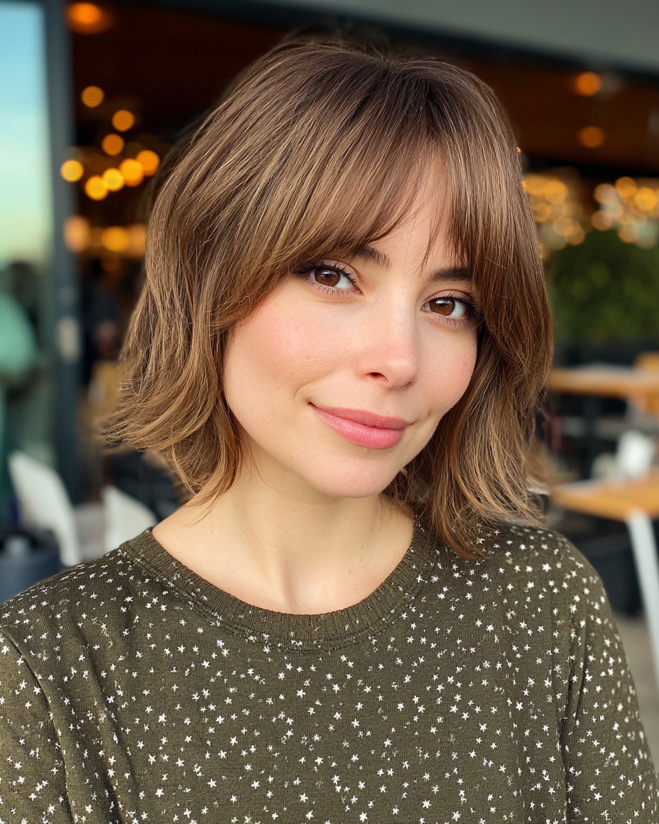 Effortless Chestnut Shag with Feathered Curtain Bangs