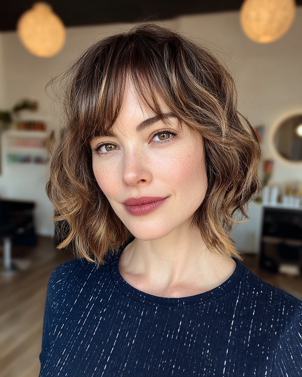 Playful Textured Bob with Soft Curtain Bangs