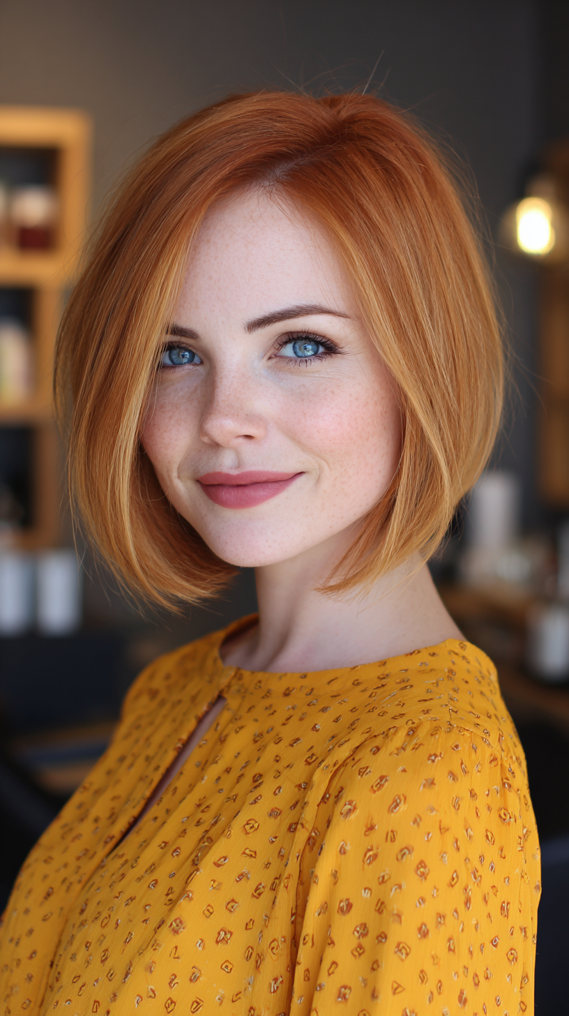 Stylish Copper Blonde A-Line Bob with Subtle Texture