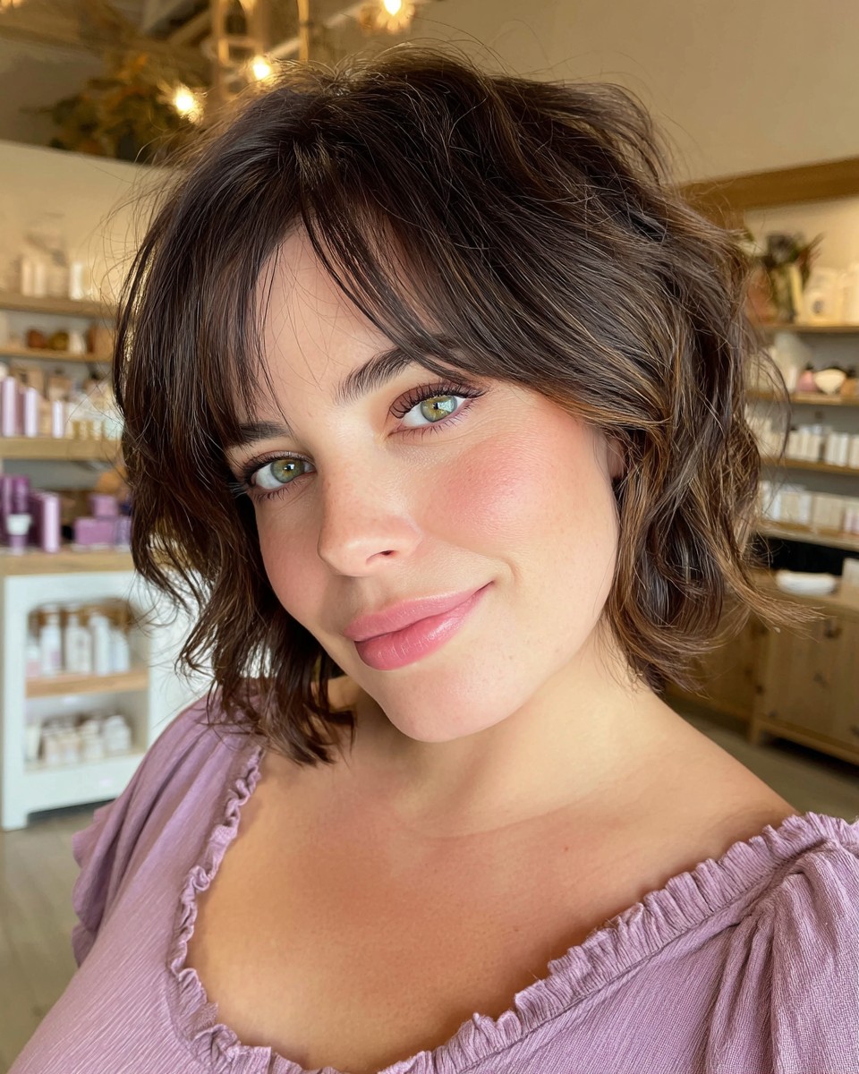 Sultry Espresso Shag with Captivating Curtain Bangs