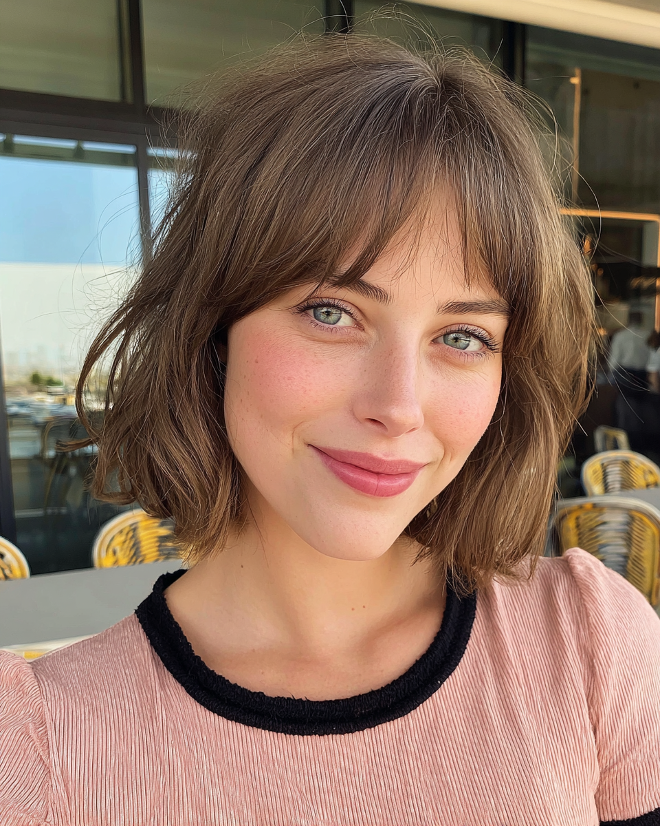Textured Bob with Face-Framing Curtain Bangs