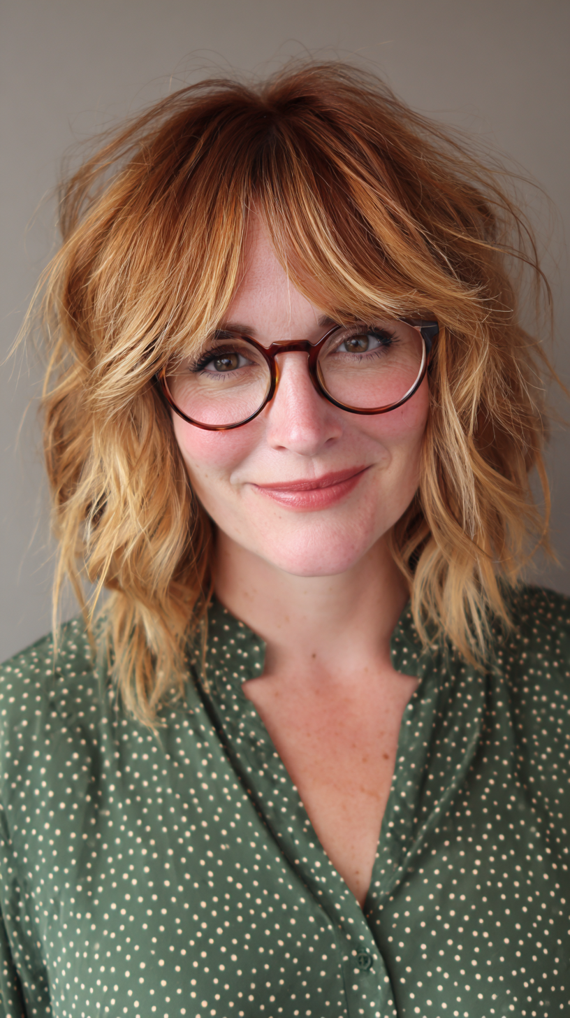 Textured Copper Blonde Shag with Soft Waves