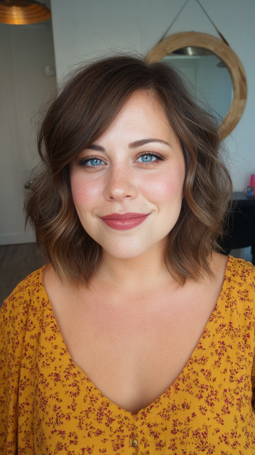 Textured Shoulder-Length Bob with Loose Waves