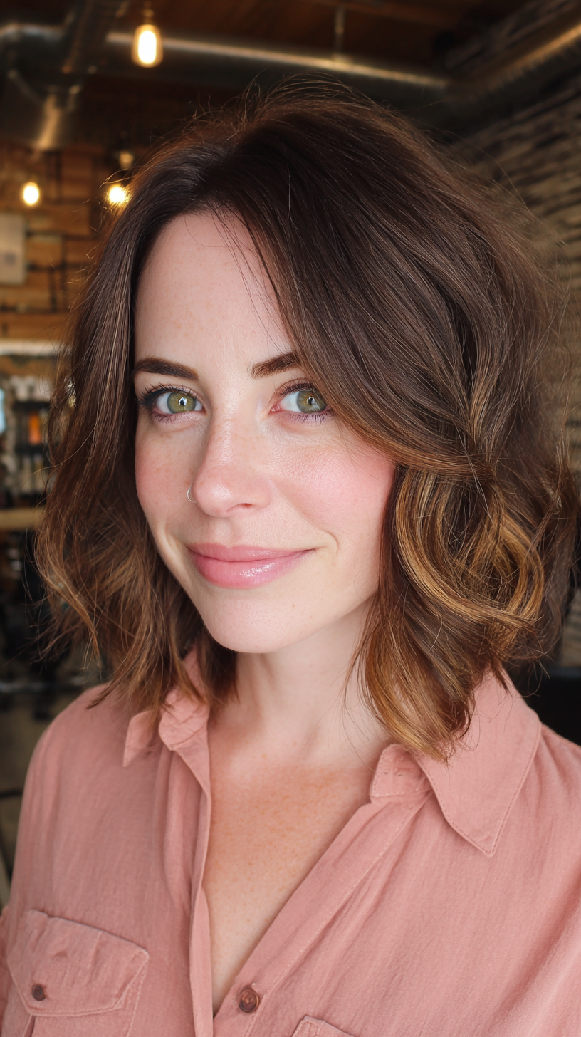 Textured Shoulder-Length Bob with Subtle Highlights