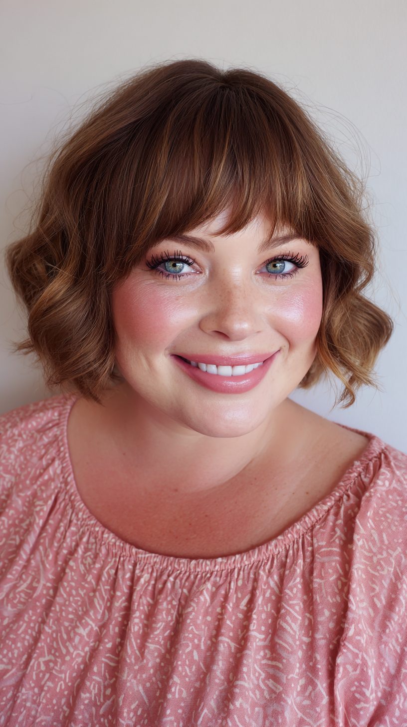 Chic Curly Bob with Soft Bangs