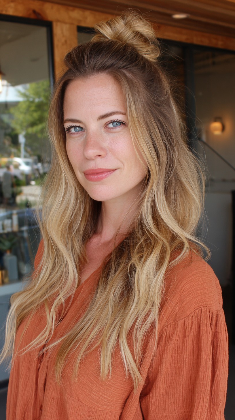 Breezy Beach Blonde Tousle with Top Knot