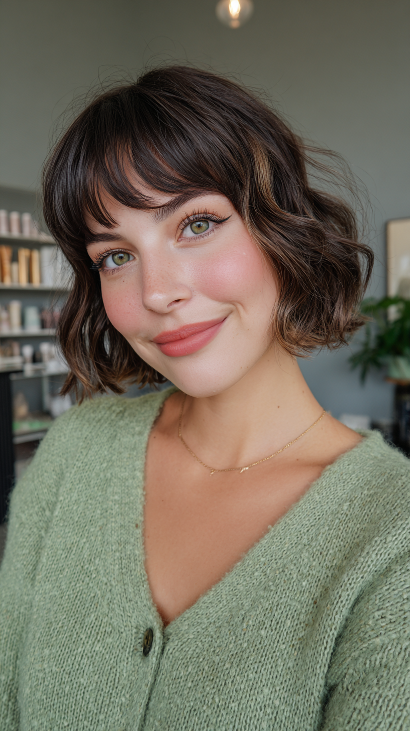 Chic Curly Bob with Soft Bangs